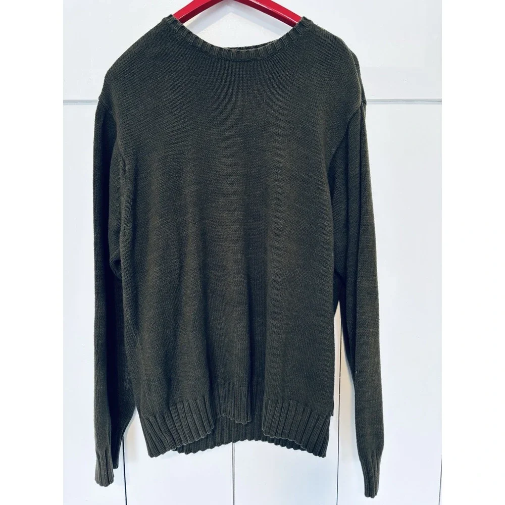 IZOD Men's Sweater Large Dark Green Pullover Knit Crewneck Casual Ribbed - Picture 1 of 10
